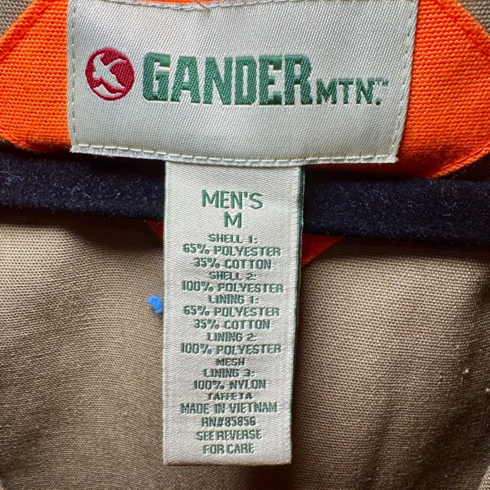 Gander Mountain Mens‎ Hunting Vest Tan Orange Pockets Zipper Size M